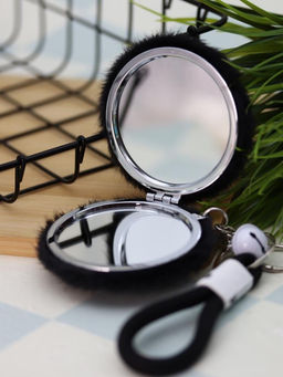 Плюшевое раскладное зеркало брелок "Bunny", чёрное (7*7 см)