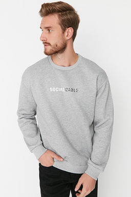 Gri Oversize/Geni_ Kesim Slogan Bask_l_ __i Polarl_/S_cak Tutan Sweatshirt TMNAW23SW00478 - Trendyolmilla фото 2