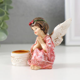 Подсвечник на 1 свечу Ангел в платье с венком, полистоун, d=2.2 см, 7.2?8.7?5.5 см, МИКС