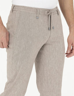 A__k Kahverengi Ex. Slim Fit Keten Kar___ml_ Kuma_ Pantolon