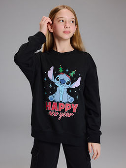 Y?lba?? Temal? Stitch Bask?l? K?z ?ocuk Kal?n Sweatshirt