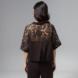 Рубашка комбинированный с кружевом, Стильное дежавю (горький шоколад) - Charutti фото 5