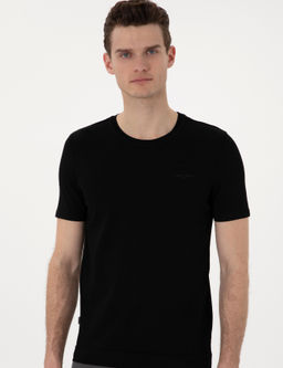 Siyah Slim Fit Bisiklet Yaka Triko Ti__rt - Pierre cardin фото 3
