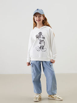 Kap??onlu Mickey Mouse Bask?l? Uzun Kollu K?z ?ocuk Sweatshirt