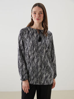 Ba?lamal? Yaka Desenli Kad?n Bluz