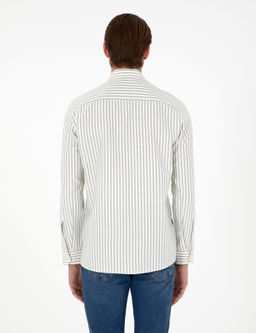 Haki _izgili Slim Fit Uzun Kollu G_mlek