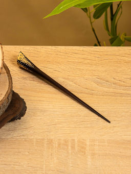 Шпилька для волос «Цветок», 17 см, дерево албезия, коричневая, зелёная