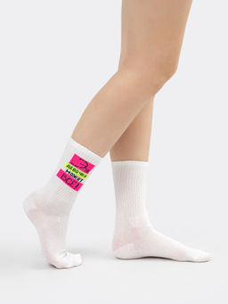 Цена за 5 пар! Высокие носки женские в белом цвете с надписью белый 217K-2288