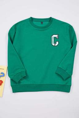 Yesil Erkek Cocuk Slogan Bask?l? Bisiklet Yaka Orme Sweatshirt TKDAW25SW00032