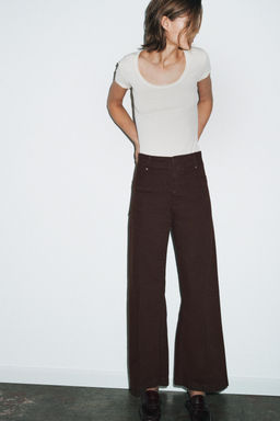 JEANS ZW COLLECTION TAILORED WIDE LEG TIRO ALTO / Chocolate - Zara фото 4