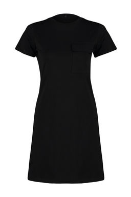 TRENDYOLMILLA Saks %100 Pamuk Cep Detayl? Bisiklet Yaka K?sa Kol Orme T-shirt Elbise TWOSS24EL00120  фото 6