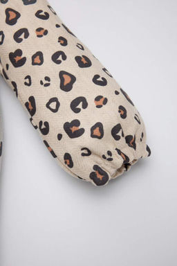 Платье с длинными рукавами и рюшами на пуговицах и леопардовым узором для маленьких девочек - Defacto фото 3