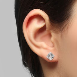 Серьги со стразами Пусеты сияние, квадрат, d=0,8, цвет белый в серебре