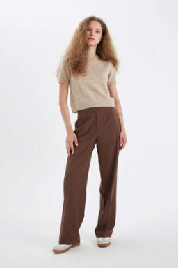Standart Boy Pantolon Wide Leg Genis Bol Paca Basic Duz Yuksek Bel
