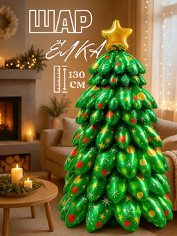 Новогодняя Елка надувная 130 см, шар фольгированный воздушный, большой объемный, для фотозоны на новый год - Aopen фото 10