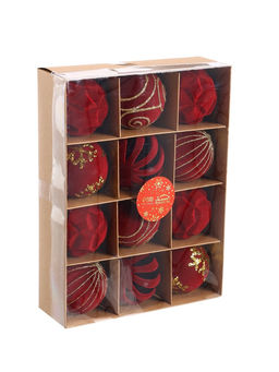 Ёлочные шары «Бархат. Время праздника», d=6 см, 12 шт., завитки снежинки, красный