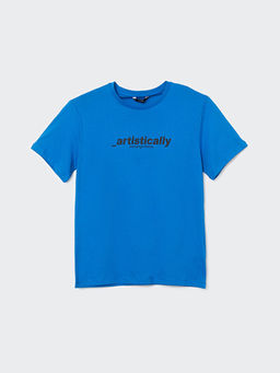 Bisiklet Yaka K?sa Kollu Bask?l? Penye Erkek Ti??rt