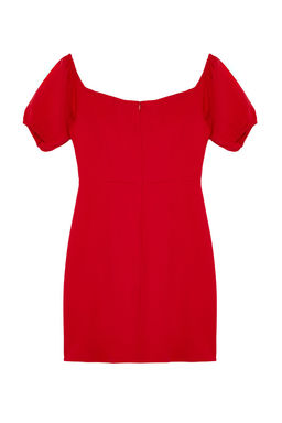 K?rm?z? A-Kesim Balon Kol Dokuma K?sa S?k Abiye Elbise TPRSS24EL00209