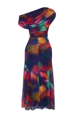 Cok Renkli Desenli Astarl? Tul Orme S?k Abiye Gece Mezuniyet Elbisesi TPRSS25EL00015