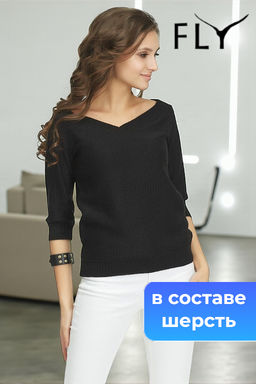 Пуловер вязаный короткий с v-вырезом в составе шерсть