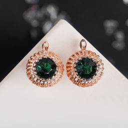 Серьги со стразами Эдель круг, цвет изумрудный в розовом золоте