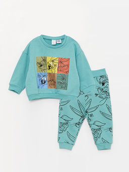 Bisiklet Yaka Bugs Bunny Bask?l? Erkek Bebek Sweatshirt ve E?ofman Alt 2li Tak?m