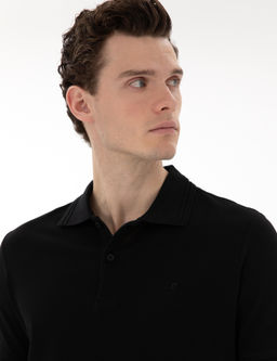 Siyah Regular Fit %100 Pamuk Polo Yaka Basic Ti__rt