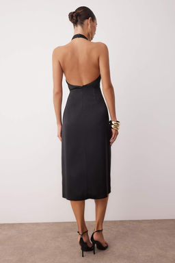 Siyah Saten Midi S?k Abiye Gece Mezuniyet Elbisesi TPRAW26EL00015 - Trendyolmilla фото 6