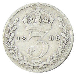 3 пенса 1889 года Великобритания