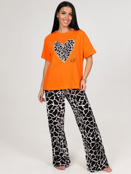 627 ДОМАШНИЙ КОСТЮМ ЖЕНСКИЙ (брюки) (Оранжевый/чёрный жираф)