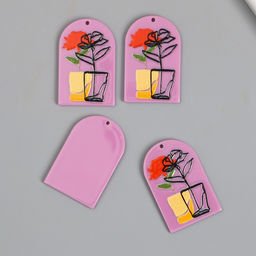 Цена за 4 шт. Декор для творчества акрил Роза в стакане, 0.2?2.6?3.9 см