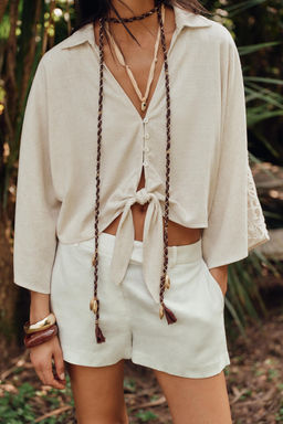 CROCHET TRIM KNOT SHIRT - Zara фото 11