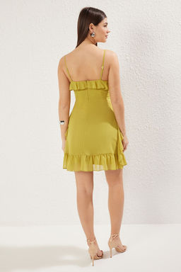 TRENDYOLMILLA Mint Cicek Desenli A Kesim Mini Astarl? Volanl? Dokuma Elbise TWOSS20EL1267  фото 18
