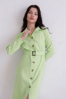 Платье-рубашка из микровельвета салатовое - Martichelli фото 4
