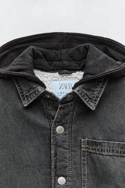 FAUX SHEARLING DENIM OVERSHIRT WITH HOOD - Zara фото 4