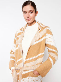 Ceket Yaka Desenli Uzun Kollu Kad?n Triko H?rka