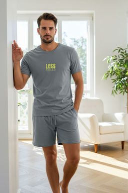 TRENDYOL MAN Koyu Gri Regular Fit Bask?l? Orme Sortlu Pijama Tak?m? TMNSS25PT00032 - Trendyolmilla фото 7