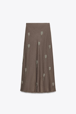 ZW COLLECTION EMBROIDERED LINEN BLEND SKIRT - Zara фото 6