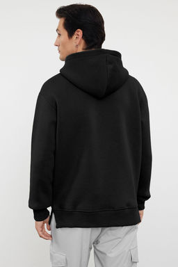 Siyah Oversize/Genis Kesim Fermuarl? Kapusonlu Ici Polarl? Basic Sweatshirt TMNAW25SW00050