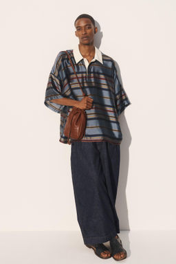 CAMISA POLO BOXY FIT CUPRO - SEDA / Marino