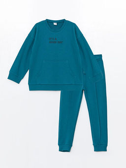 Bisiklet Yaka Bask?l? Erkek Bebek Sweatshirt ve E?ofman Alt 2li Tak?m