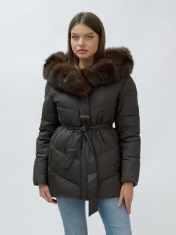 с МЕХОМ ПЕСЕЦ ПРЕМИУМ класса Полупальто зимние темно-коричневого цвета - Mtforce фото 20