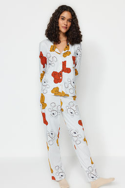 Trendyolmilla Ekru %100 Pamuklu Ay?c?kl? Gomlek-Pantolon Orme Pijama Tak?m? THMAW24PT00002  фото 36