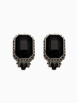 Цена за 2 шт. Клипсы «Винтаж» прямоугольник грань, чёрная в чернёном серебре