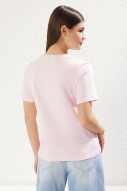 TRENDYOLMILLA Ekru %100 Pamuk Premium Basic Bisiklet Yaka Orme T-Shirt TWOSS23TS00042  фото 5