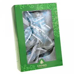 Елочная игрушка гирлянда стеклянная "Воздушная", 3 колокольчика 6см, 3 шара д6см, ручная художественная роспись, цвета микс, подарочная упаковка (Россия)