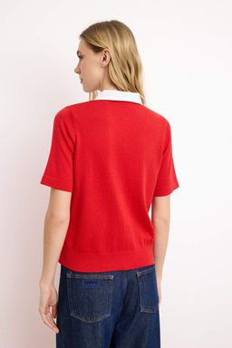 K?rm?z? Cizgili Gomlek Yaka Garnili Renk Bloklu Ince Triko Ince Bluz TWOSS26BZ00117 - Trendyolmilla фото 6