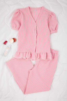 Pembe Ekose / Kareli Gofre Dokuma Pijama Tak?m? THMSS26PT00002