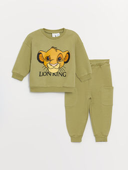 Bisiklet Yaka Aslan Kral Bask?l? Erkek Bebek Sweatshirt ve E?ofman Alt? Tak?m
