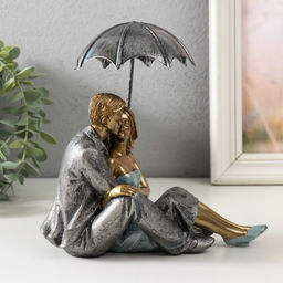 Фигурка полистоун «Влюблённая пара под зонтом - нежность», синий, 18×18×10 см